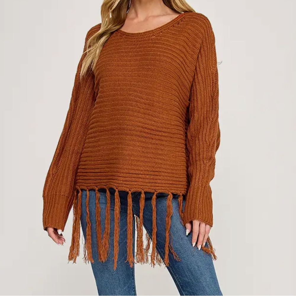ShopEvelynne Terracotta Fringed Sweater